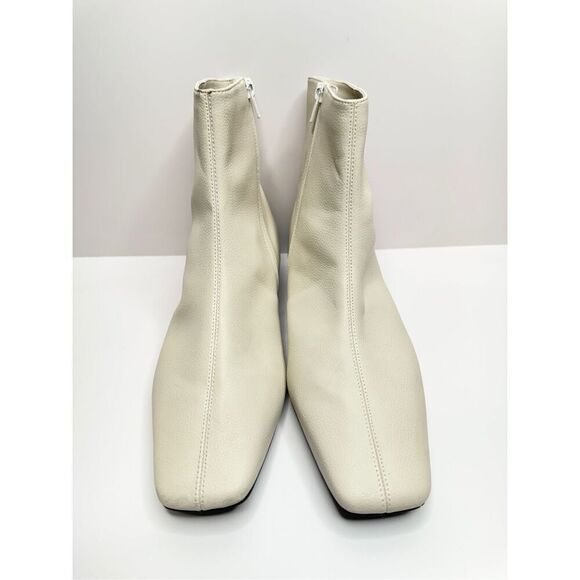 Paolo Boots Womens Size 5 Off White Leather Square Toe Side Zip Ankle Booties - Picture 2 of 11